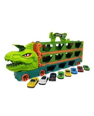 Kovot Dinosaur Truck Racing Play set - 20" Storage Truck with 6.5-Foot Foldable Racetrack & 8 Alloy Raceing Cars