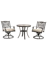 Mondawe 3-Piece Aluminum Bistro Set with Cushion for Outdoor Patio Furniture, Beige