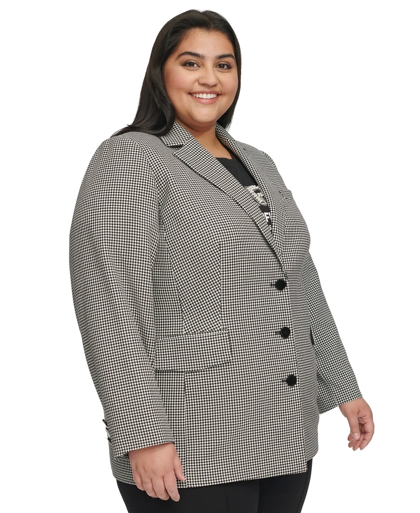 Karl Lagerfeld Paris Plus Three-Button Houndstooth Blazer, First@Macy's