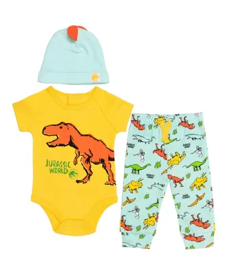 Jurassic World Baby Boys Welcome to the Universe Bodysuit, Pant & Hat 3 Piece Set