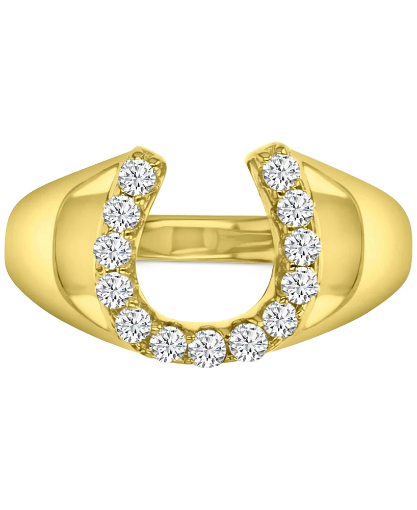 Cubic Zirconia Polished Lucky Horseshoe Statement Ring