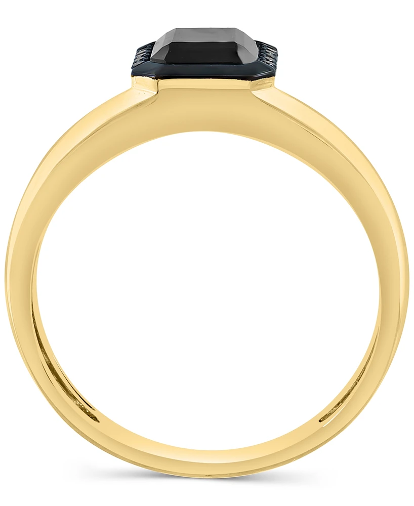 Effy Men's Onyx & Black Diamond (1/20 ct. t.w.) Halo Ring in 14k Gold