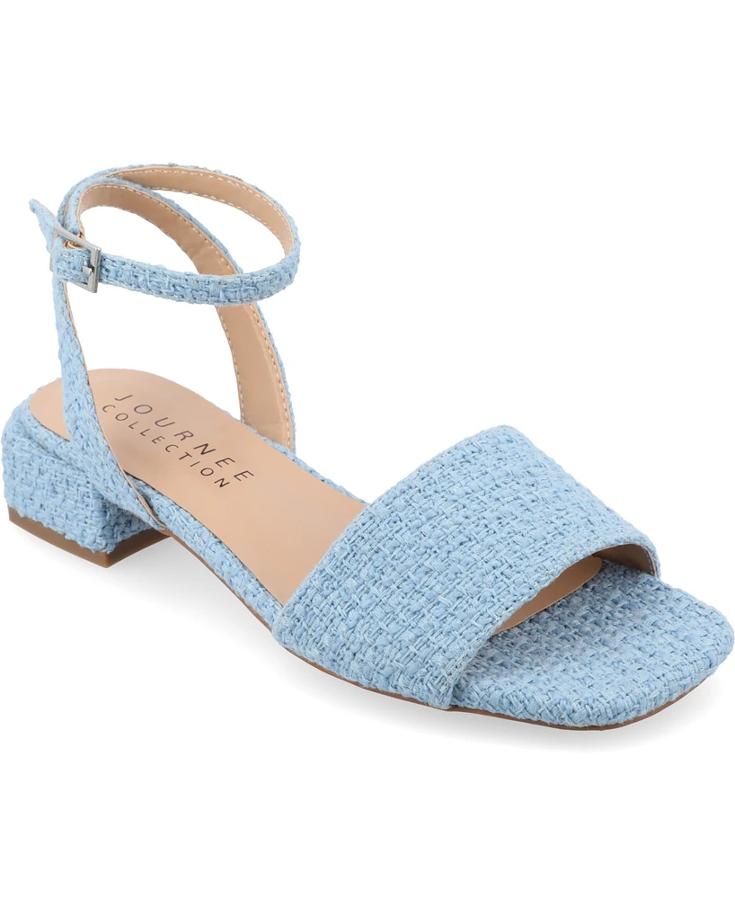 Journee Collection Women's Adleey Ankle Strap Tweed Block Heel Sandals