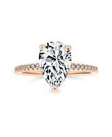 Bling Jewelry Pear Shape 2.5CT Teardrop Solitaire Cz Promise Ring 1MM Band Cubic Zirconia Sterling Silver