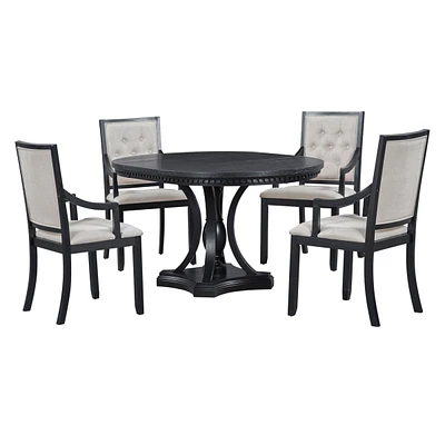 Retro 5-Piece Dining Set Extendable Round Table And 4 Chairs For Kitchen Dining Room (Oak)