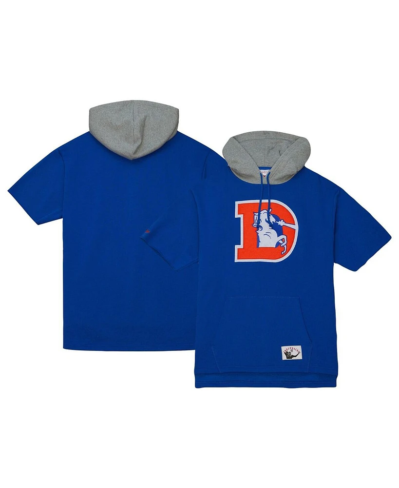 Men's Mitchell & Ness Royal Denver Broncos Postgame Short Sleeve Hoodie