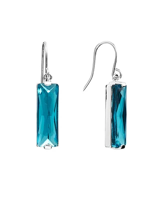 Rectangular Crystal Drop Earrings Silver-Plate