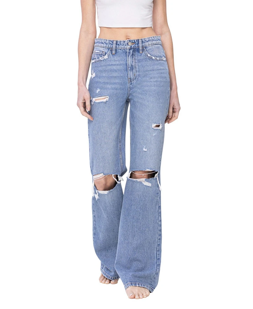 Flying Monkey Women's Super High Rise 90'S Vintage-like Flare Jeans