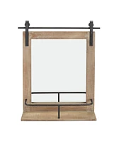 Danya B Rustic Industrial Wood-Framed Wall Mount Barn Door Vanity Mirror with Shelf and Iron Hardware