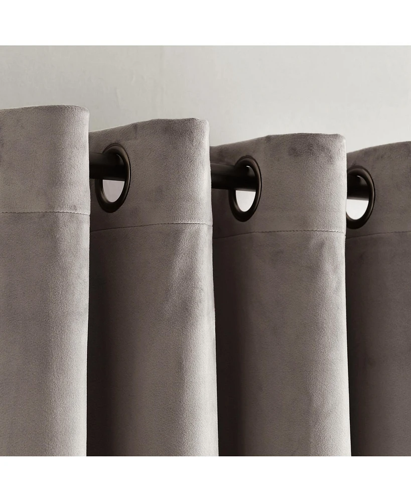Prima Velvet Solid 100% Lined Blackout Grommet Window Curtain Panel Gray Single 52X84