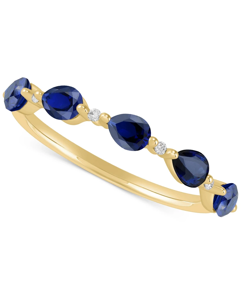 Lab-Grown Blue Sapphire (1 ct. t.w.) & Lab-Grown White Sapphire (1/20 ct. t.w.) Pear Ring in 14k Gold-Plated Sterling Silver (Also in Lab-Grown Pink S