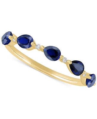 Lab-Grown Blue Sapphire (1 ct. t.w.) & Lab-Grown White Sapphire (1/20 ct. t.w.) Pear Ring in 14k Gold-Plated Sterling Silver (Also in Lab-Grown Pink S