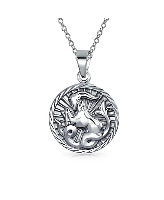 Bling Jewelry Capricorn Zodiac Sign Round Medallion Pendant Necklace Sterling Silver