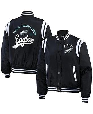 Women's Wear by Erin Andrews Black Philadelphia Eagles Full-Snap Bomber Jacket