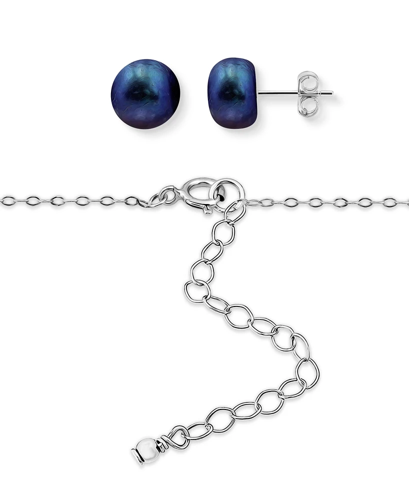 Two-Pc. Set White Cultured Freshwater Pearl (6mm) Collar Necklace & Stud Earrings 18k gold-plated sterling silver (Also Dyed Black Pink C
