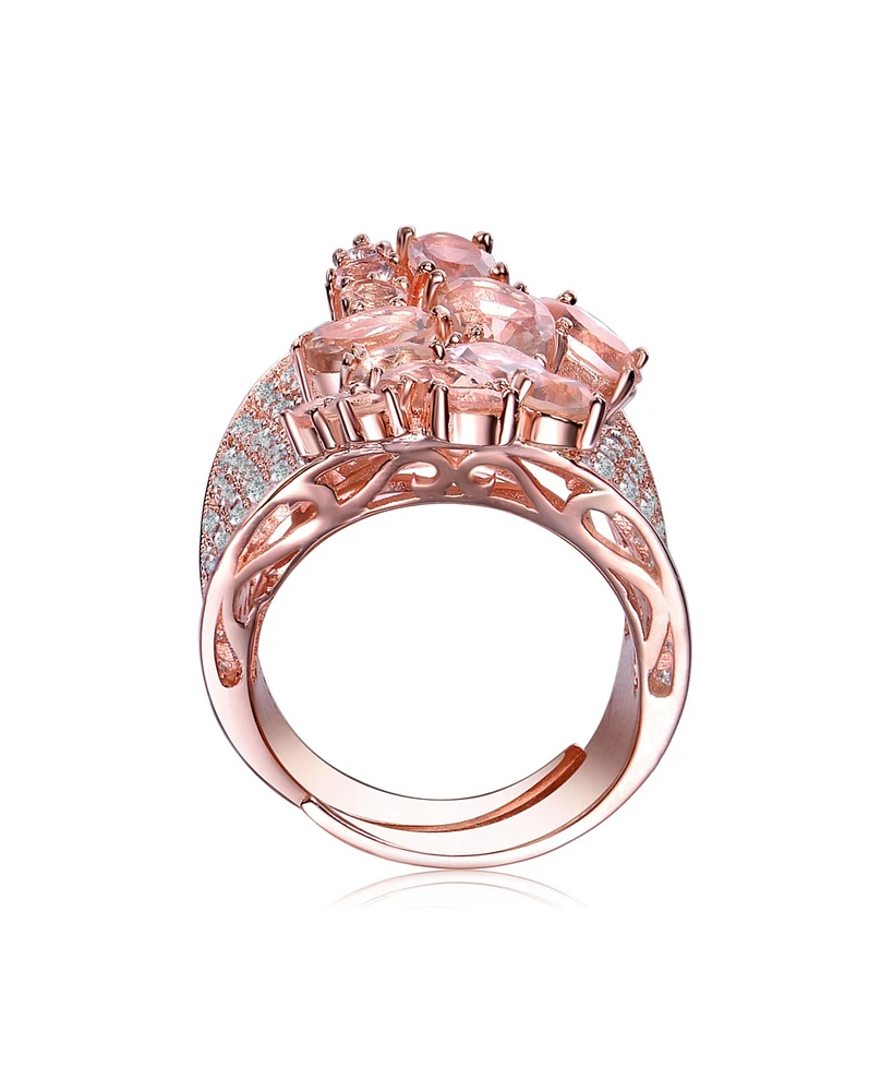 Sterling Silver 18K Rose Gold Plated with Pink Wide Band Accent Ring