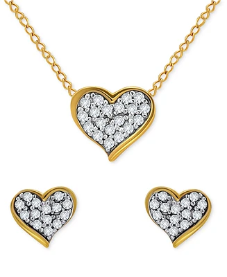 Giani Bernini 2-Pc. Set Cubic Zirconia Heart Cluster Pendant Necklace & Matching Stud Earrings in 18k Gold-Plated Sterling Silver, Created for Macy's