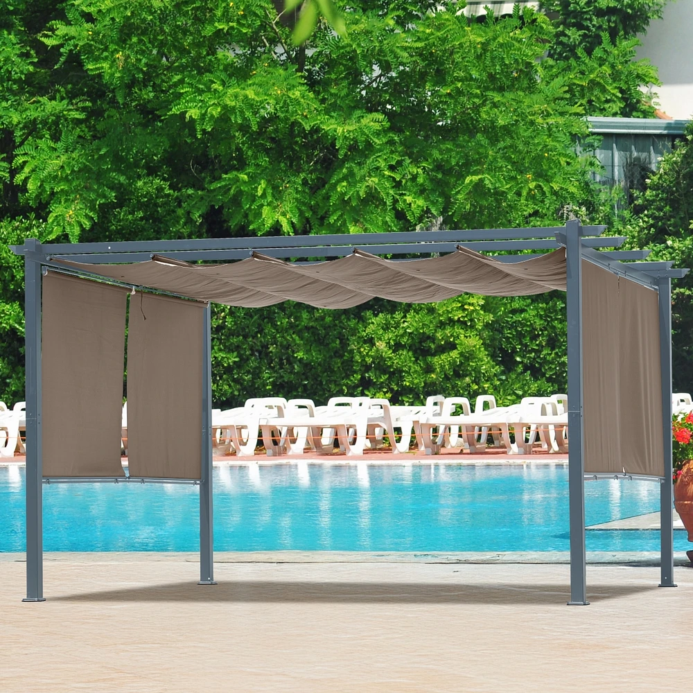 Aoodor 120''x155.1''x87.4'' Outdoor Pergola with Retractable Canopy, Aluminum Frame, 4 Pieces Patio Sun Shade Shelter for Backyard.