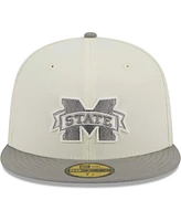 Men's New Era Stone, Gray Mississippi State Bulldogs Chrome & Concrete 59FIFTY Fitted Hat