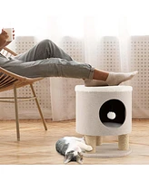 3-in-1 Cat Condo Stool Kitty Bed with Scratching Posts & Plush Ball Toy