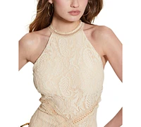 Guess Women's New Liza Lace Halter Sleeveless Gown