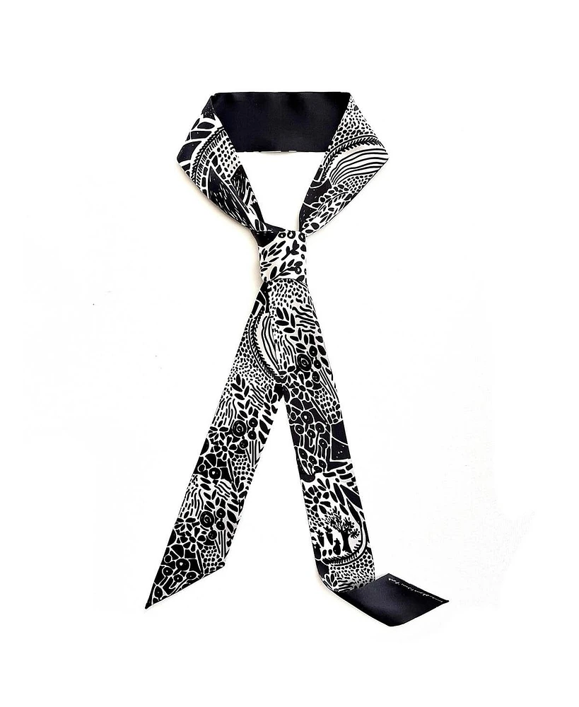 Jessie Zhao New York Silk Skinny Scarf Of Black Garden
