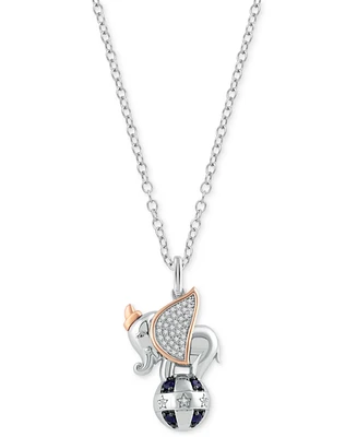 Disney Wonder Fine Jewelry Sapphire (1/8 ct. t.w.) & Diamond (1/10 ct. t.w.) Dumbo 18" Pendant Necklace in Sterling Silver & 14k Rose Gold-Plate