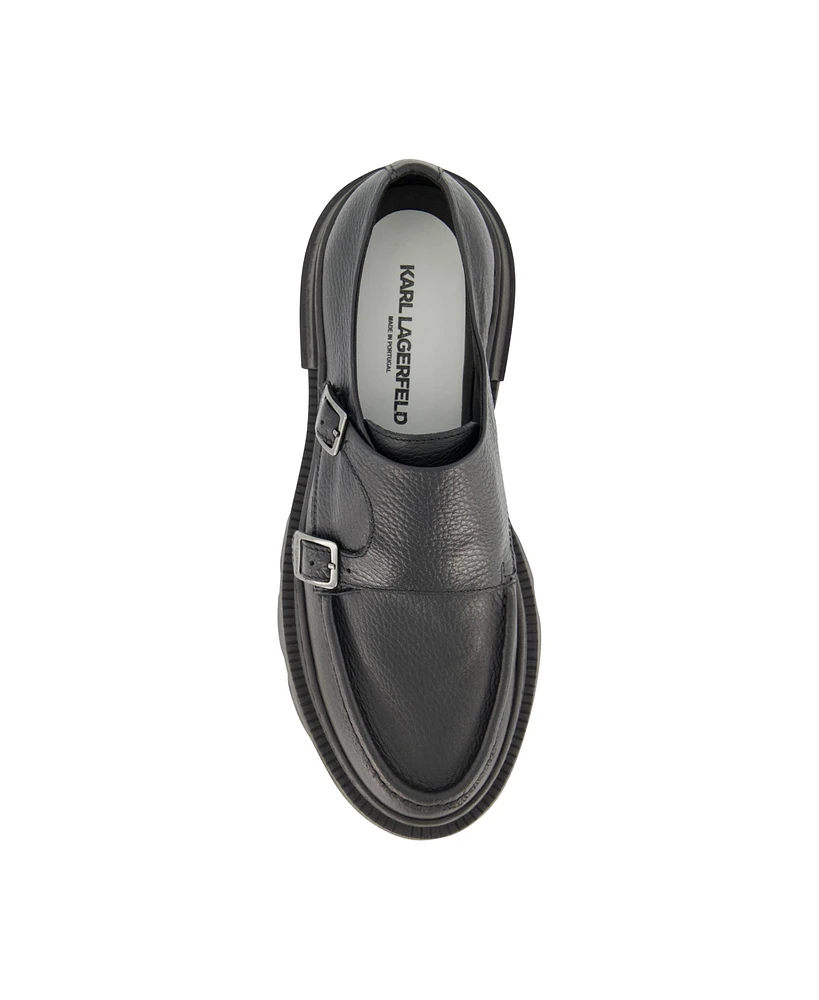Karl Lagerfeld Paris Men's White Label Leather Double Buckle Monk Strap Loafers