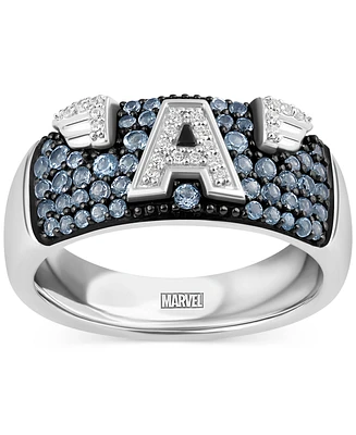 Marvel Wonder Fine Jewelry Men's Swiss Blue Topaz (3/4 ct. t.w.) & Diamond (1/10 ct. t.w.) Captain America Ring in Sterling Silver