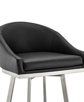 Armen Living Eleanor 26" Swivel Counter Stool in Brushed Stainless Steel and Faux Leather