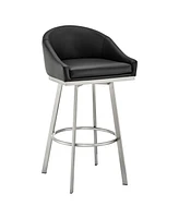 Armen Living Eleanor 26" Swivel Counter Stool in Brushed Stainless Steel and Faux Leather