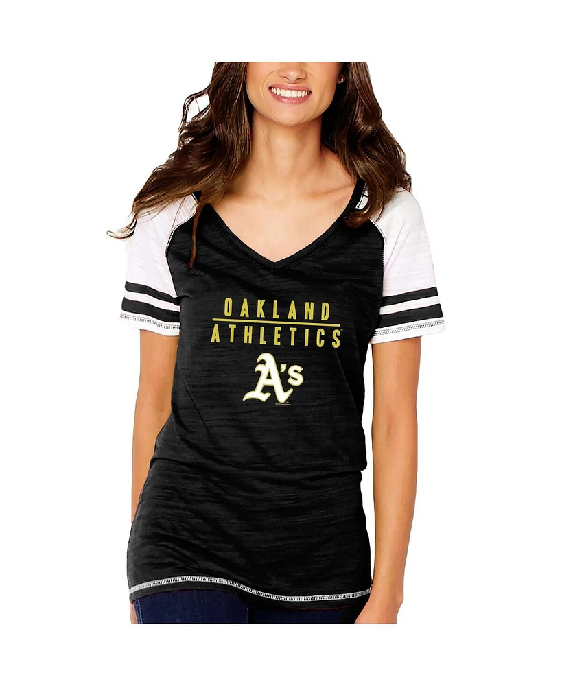 Women's Soft As A Grape Black Oakland Athletics Color Block V-Neck T-shirt