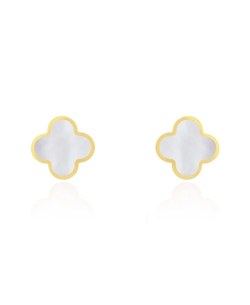 The Lovery Large Mother of Pearl Clover Stud Earrings 14K Gold