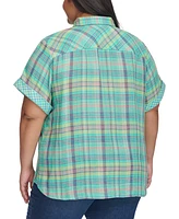 Tommy Hilfiger Plus Size Plaid Short-Sleeve Camp Shirt