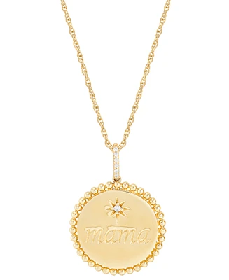 Diamond Accent Mama Disc Pendant Necklace in Sterling Silver or 14k Gold-Plated Sterling Silver, 16" + 2" extender