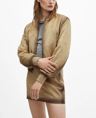 Mango Women's Worn Leather-Effect Bomber Jacket