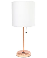 Creekwood Home Oslo 19.5" Contemporary Bedside Power Outlet Base Standard Metal Table Desk Lamp