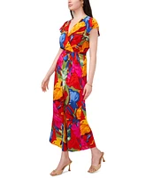 Sam & Jess Women's Printed Tie-Waist Flutter-Sleeve V-Neck Jumpsuit