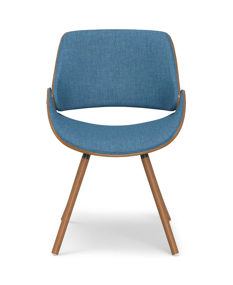 Simpli Home Malden Bentwood Dining Chair with Wood Back in Blue Linen Look Woven Fabric