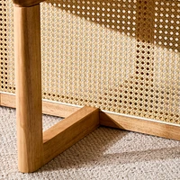 Elegant wooden coffee table with faux rattan accents