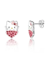 Sanrio Hello Kitty Enamel and Crystal Head on Heart Stud Earrings