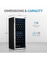 Newair Freestanding 98 Bottle Dual Zone Compressor Wine Fridge with Low-Vibration Ultra-Quiet Inverter Compressor, Adjustable Racks and Exterior Digit