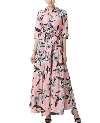 kimi + kai Maternity Matenrity Floral Print Nursing Maxi Shirt Dress