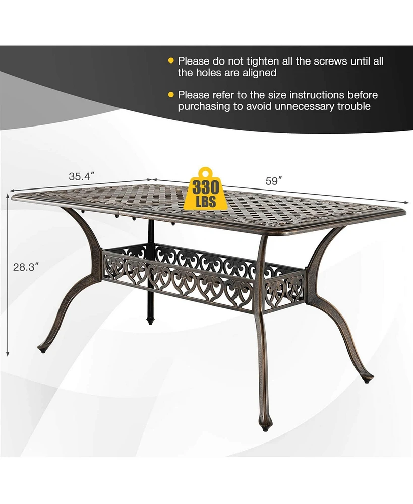 Sugift 59 Inch Aluminum Patio Dining Table with Umbrella Hole fot 6 Persons