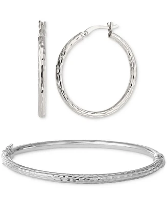 Giani Bernini 2-Pc. Set Textured Medium Hoop Earrings & Matching Bangle Bracelet in Sterling Silver, Created for Macy's