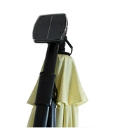 Outdoor Cantilever Offset Patio Umbrella with Solar Led Lights - Outside Waterproof Polyester Shade Steel Pole Air Vent, Cross Base and Crank