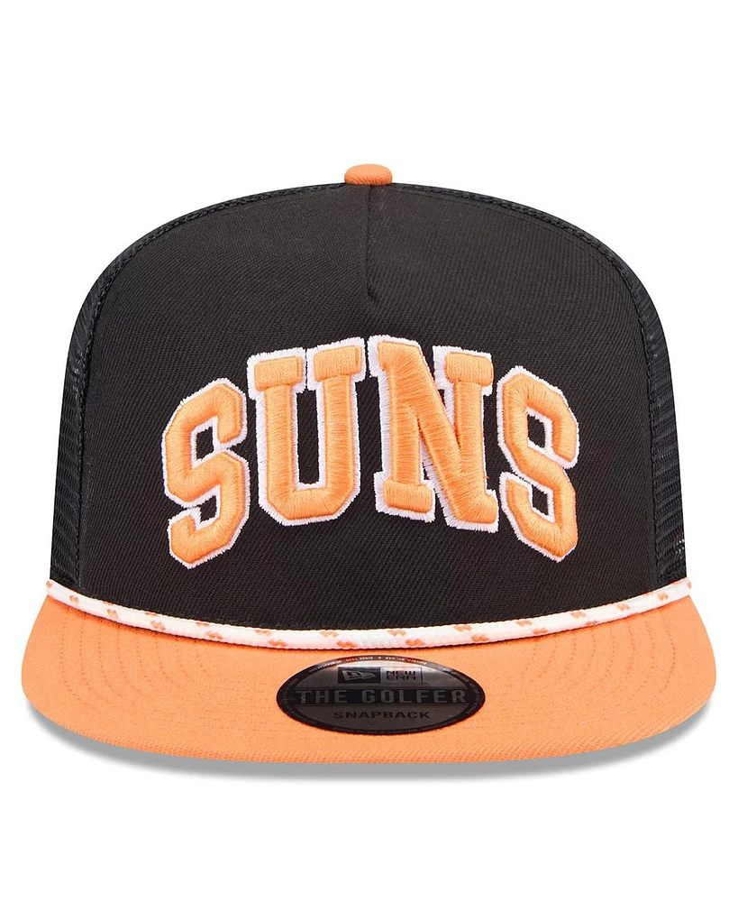 New Era Men's Black/Orange Phoenix Suns Throwback Team Arch Golfer Snapback Hat