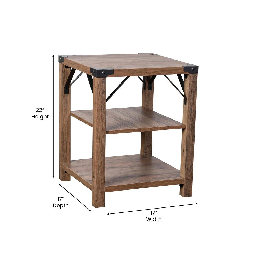Merrick Lane Green River Modern Farmhouse Engineered Wood End Table With Two Tiered Shelving And Powder Coated Steel Accents