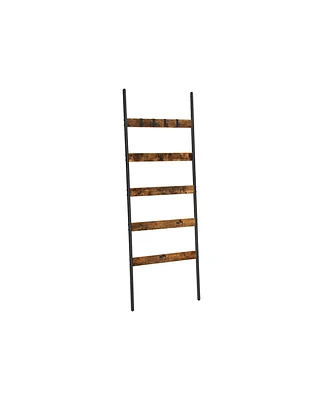 5-Tier Blanket Ladder Shelf with 4 Hooks and Steel Frame for Living Room or Bedroom