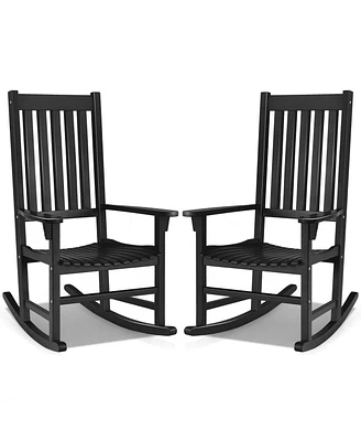 Gymax 2PCS Wood Rocking Chair Porch Rocker High Back Garden Seat Indoor Outdoor Black